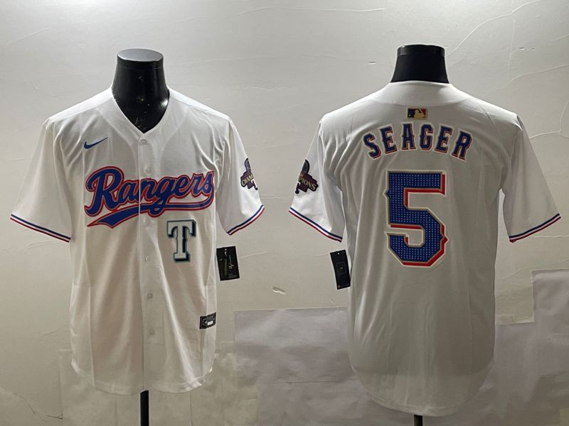 Men Texas Rangers #5 Seager White Gold Game 2025 Nike MLB Jersey style 1